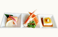 秋の味覚と名物ごま豆腐の三点盛り
